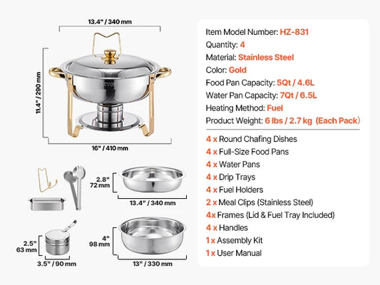 Succebuy 4 Pack Chafing Dish Buffet Set Stainless Steel Chafer Server