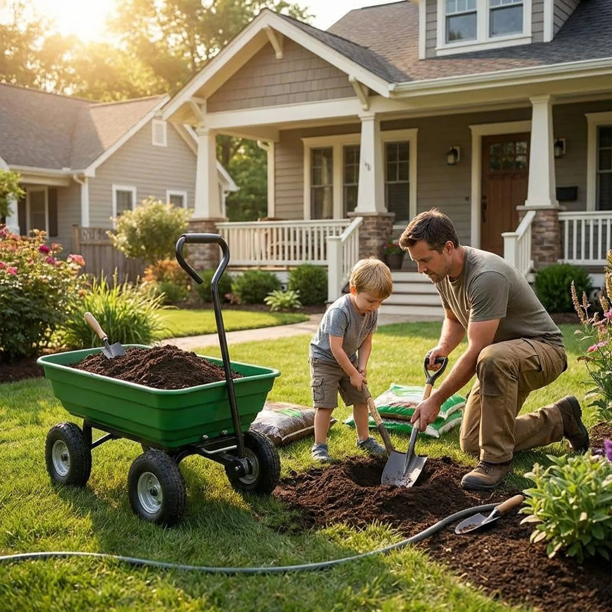 HiMISS Heavy Duty 4 Wheel Garden Dump Cart Poly Bed