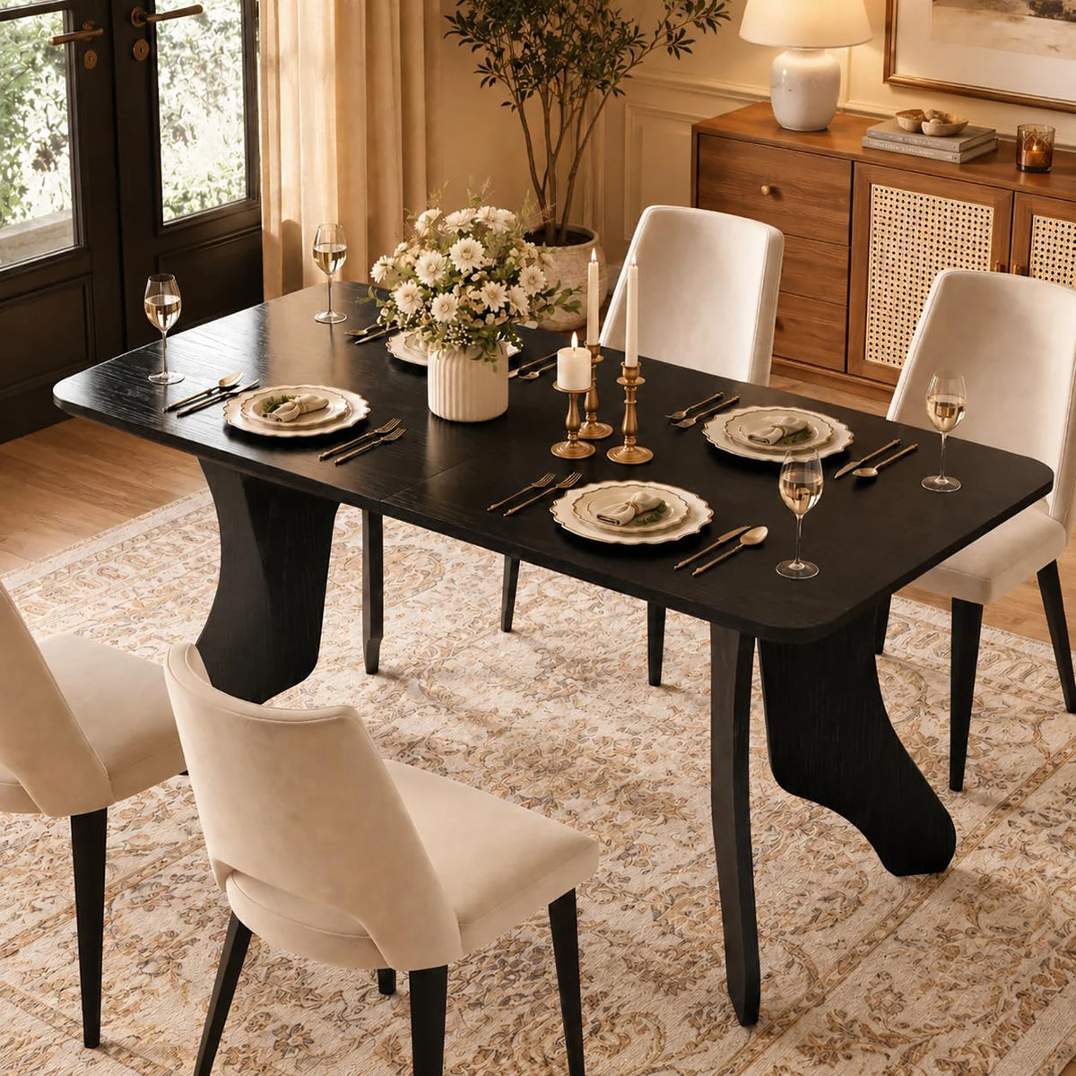 HiMISS Modern Rectangular Wood Dining Table With Antler Style Legs