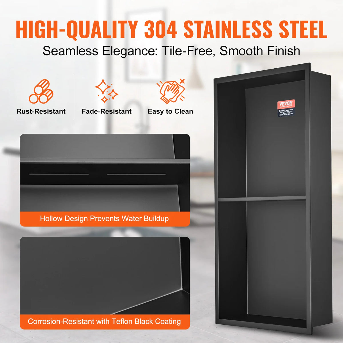 SucceBuy Recessed Stainless Steel Shower Niche With Double Storage Shelves