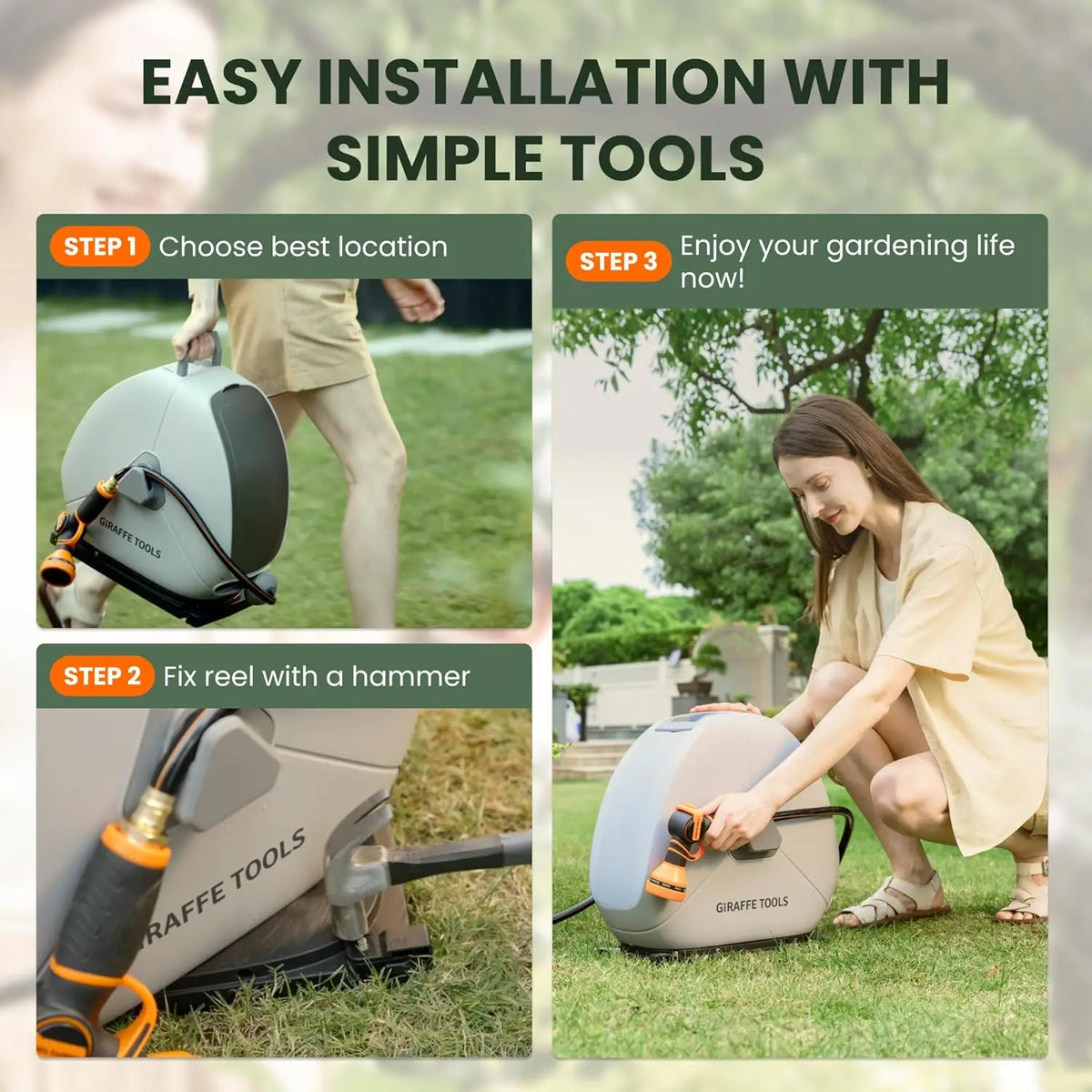 Giraffe Tools Heavy Duty Automatic Rewind Garden Hose Reel