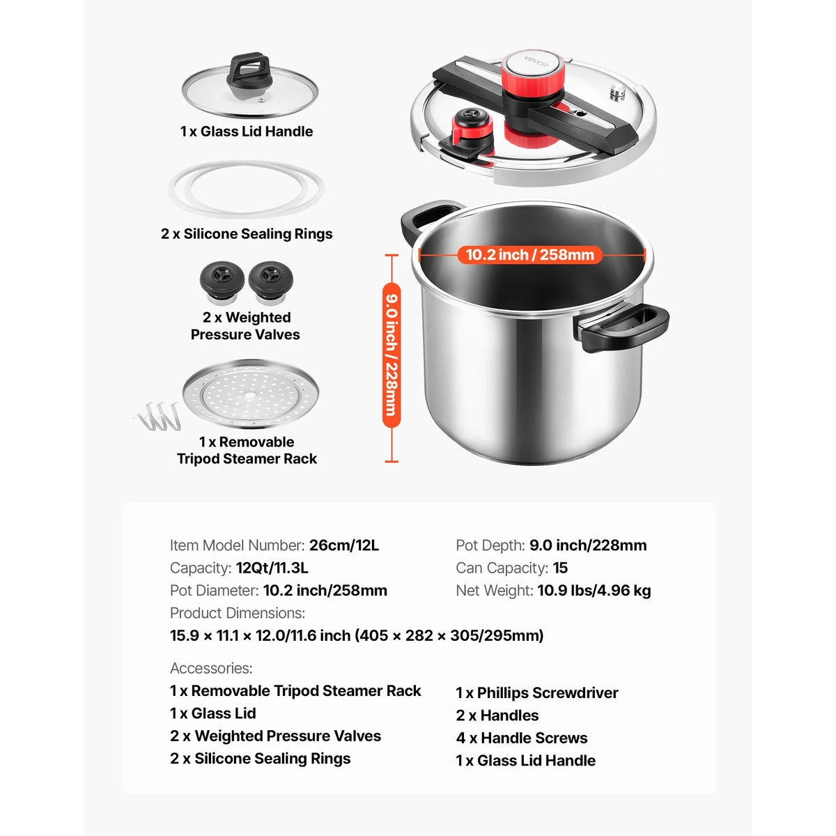 SucceBuy Stainless Steel Pressure Cooker With Tempered Glass Lid