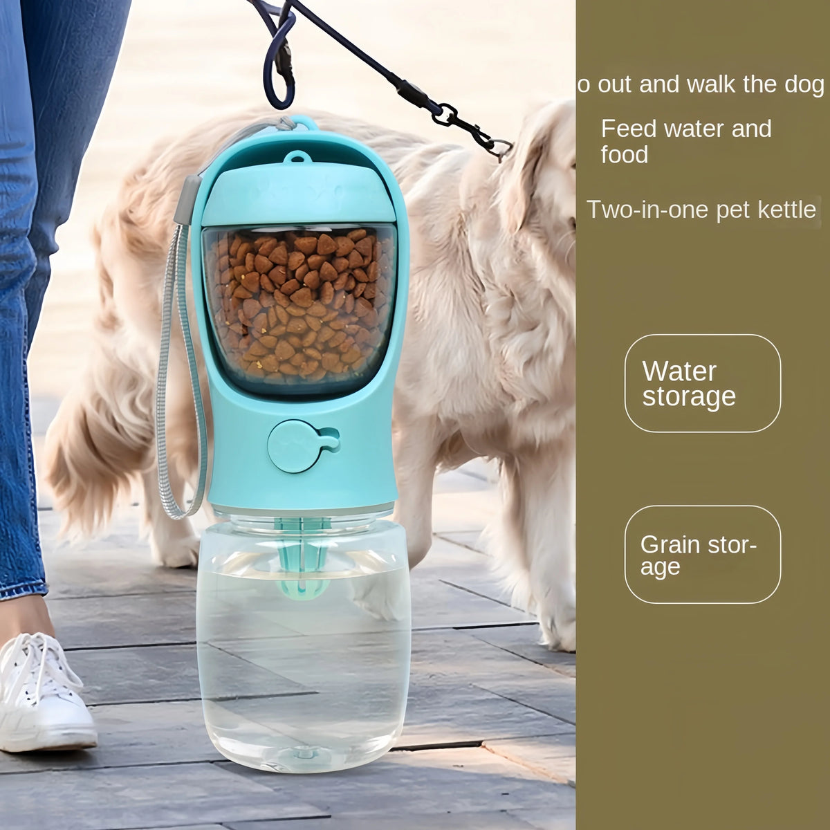 Portable Pet Water Bottle With Food Storage And Travel Bowl