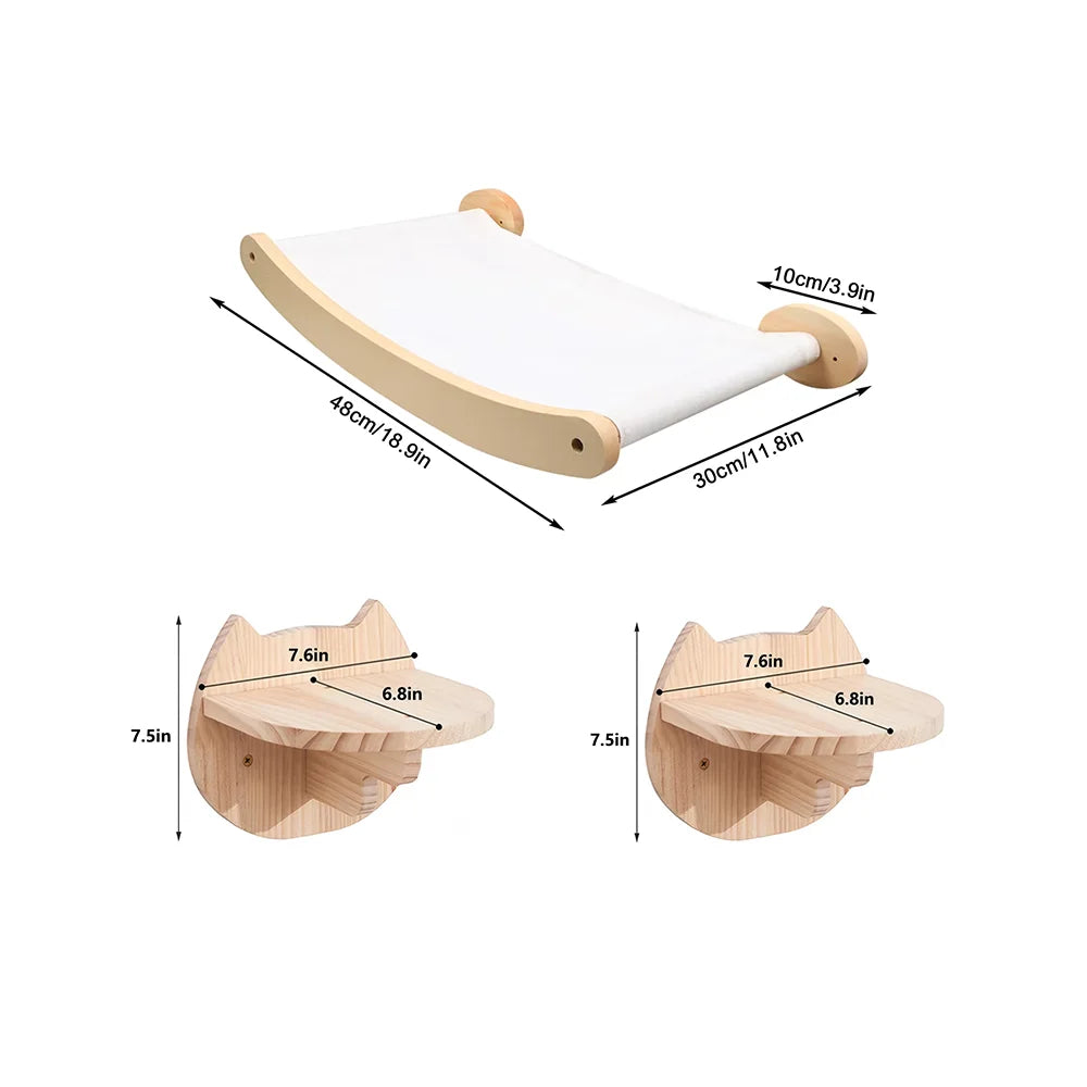 CWV Wall Mounted Cat Hammock And Sisal Rope Scratching Shelf