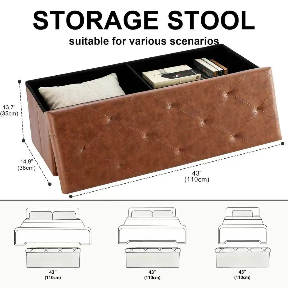 Sarenzoon Tufted Faux Leather Folding Storage Bench Ottoman