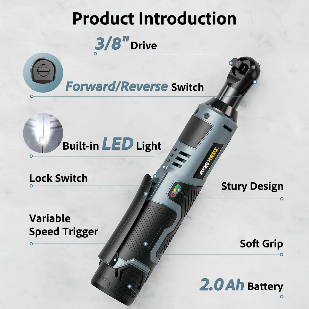 Taskstar 12V Electric Ratchet Wrench Kit With Two Rechargeable Batteries