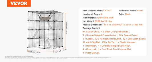 SucceBuy Metal Cat Cage Detachable Exercise Enclosure With Ramp