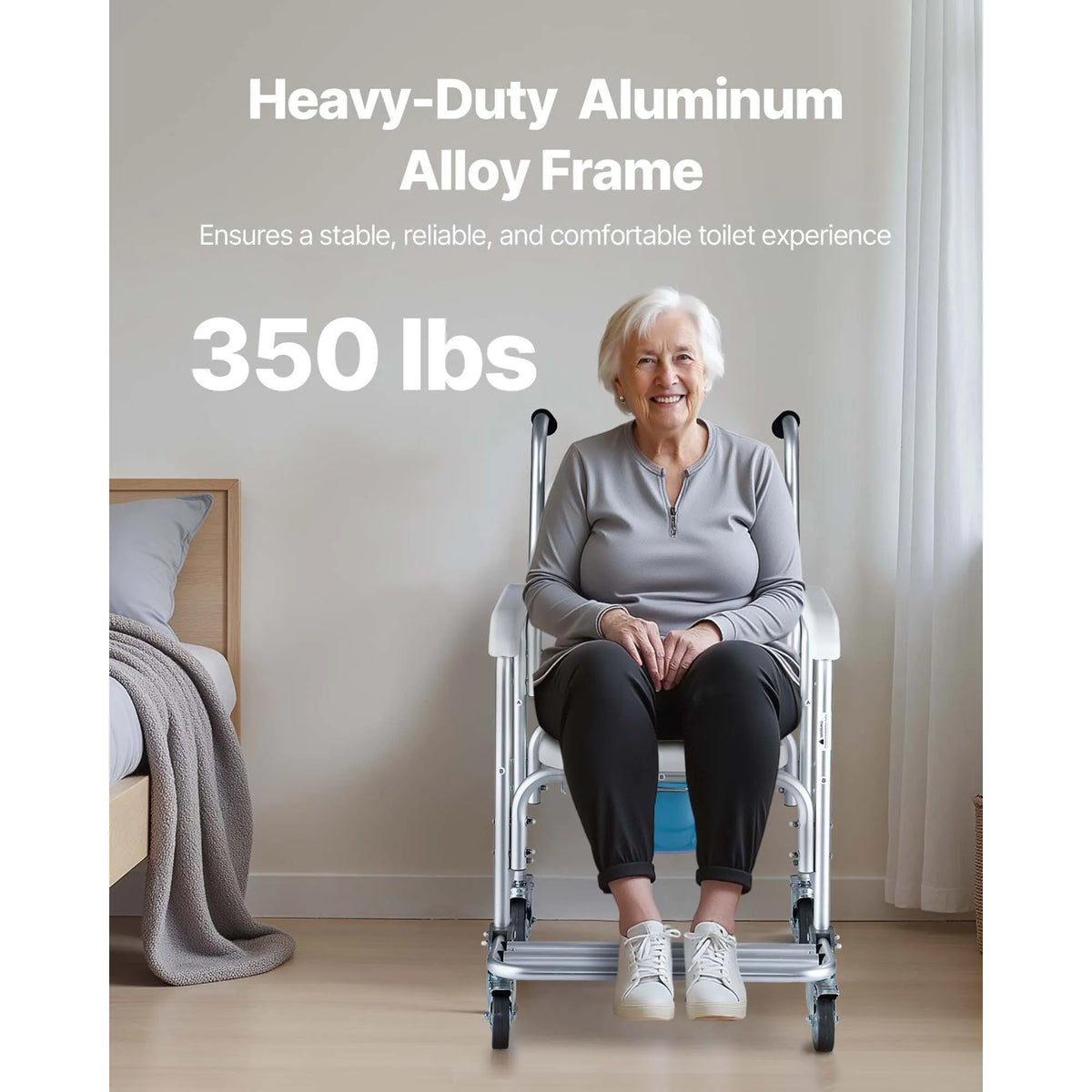 SucceBuy Portable Bedside Commode Chair With Padded Seat And Backrest