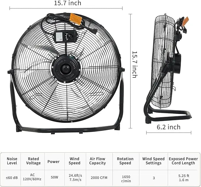 Acekool Heavy Duty Industrial Floor Fan With Adjustable Tilt
