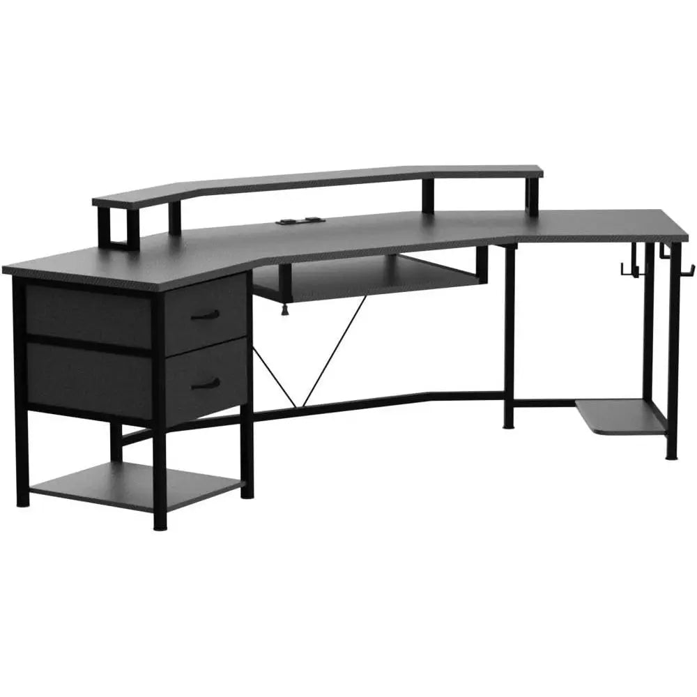 Modern L Shaped Gaming Desk With Led Lighting And Storage