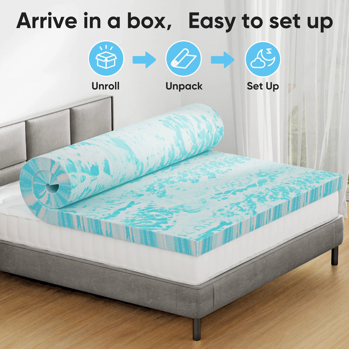 JHK Gel Memory Foam Mattress Topper Soft Cooling Breathable Support