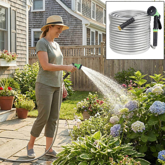 HiMISS No Kink Stainless Steel Garden Hose With Brass Connector