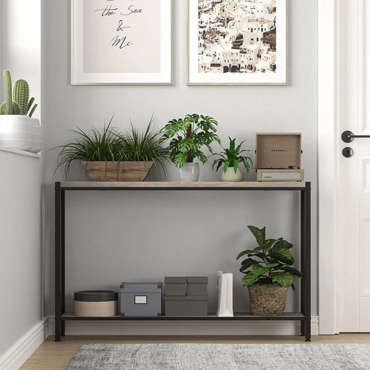 Industrial Two Tier Console Table With Shelf For Entryways
