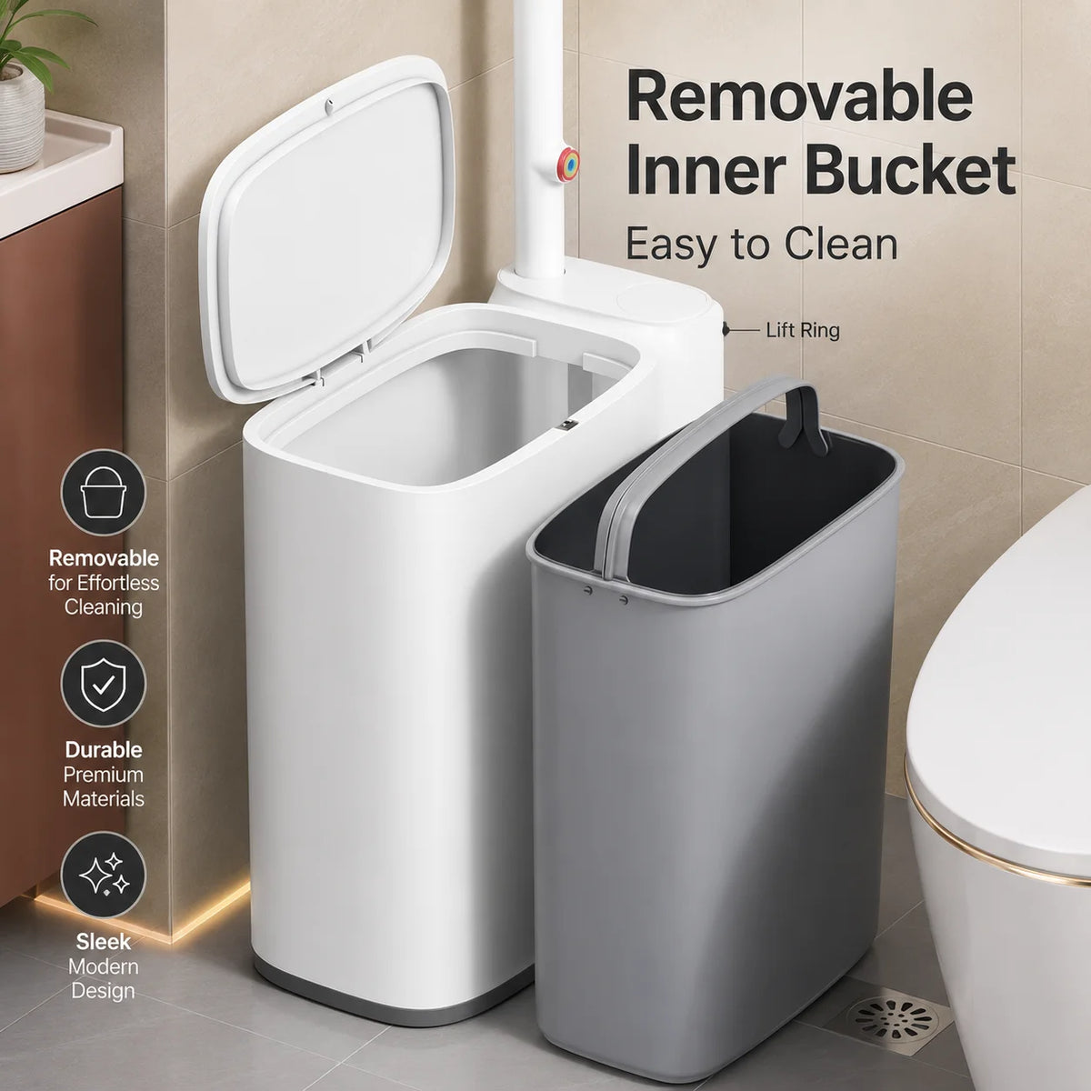Joybos Bathroom Trash Can With Disinfecting Brush Set