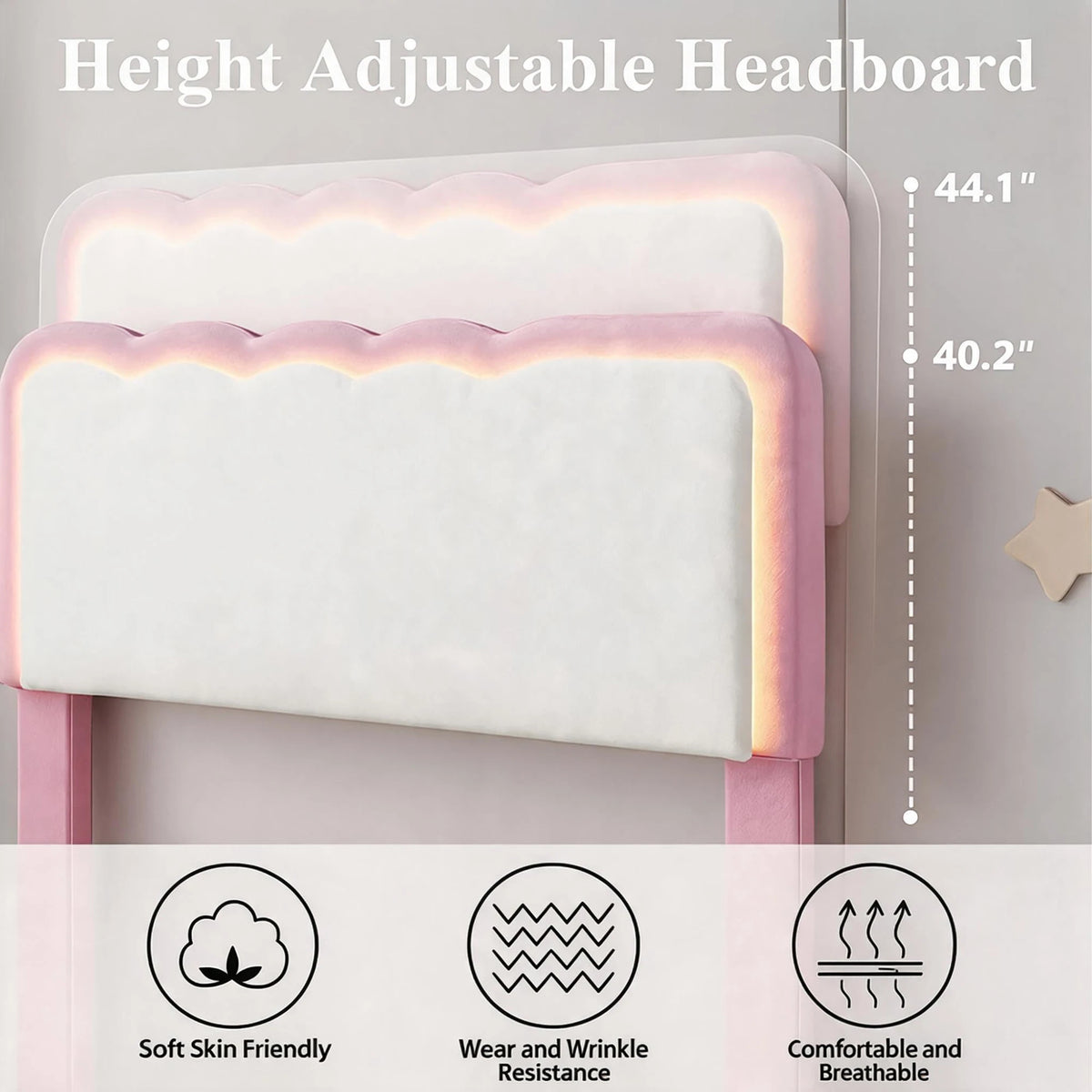 HiMISS Upholstered LED Bed Frame With Drawers And Velvet Headboard