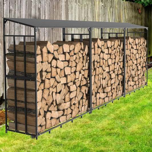 Heavy Duty Metal Firewood Rack With Cover For Outdoor Storage