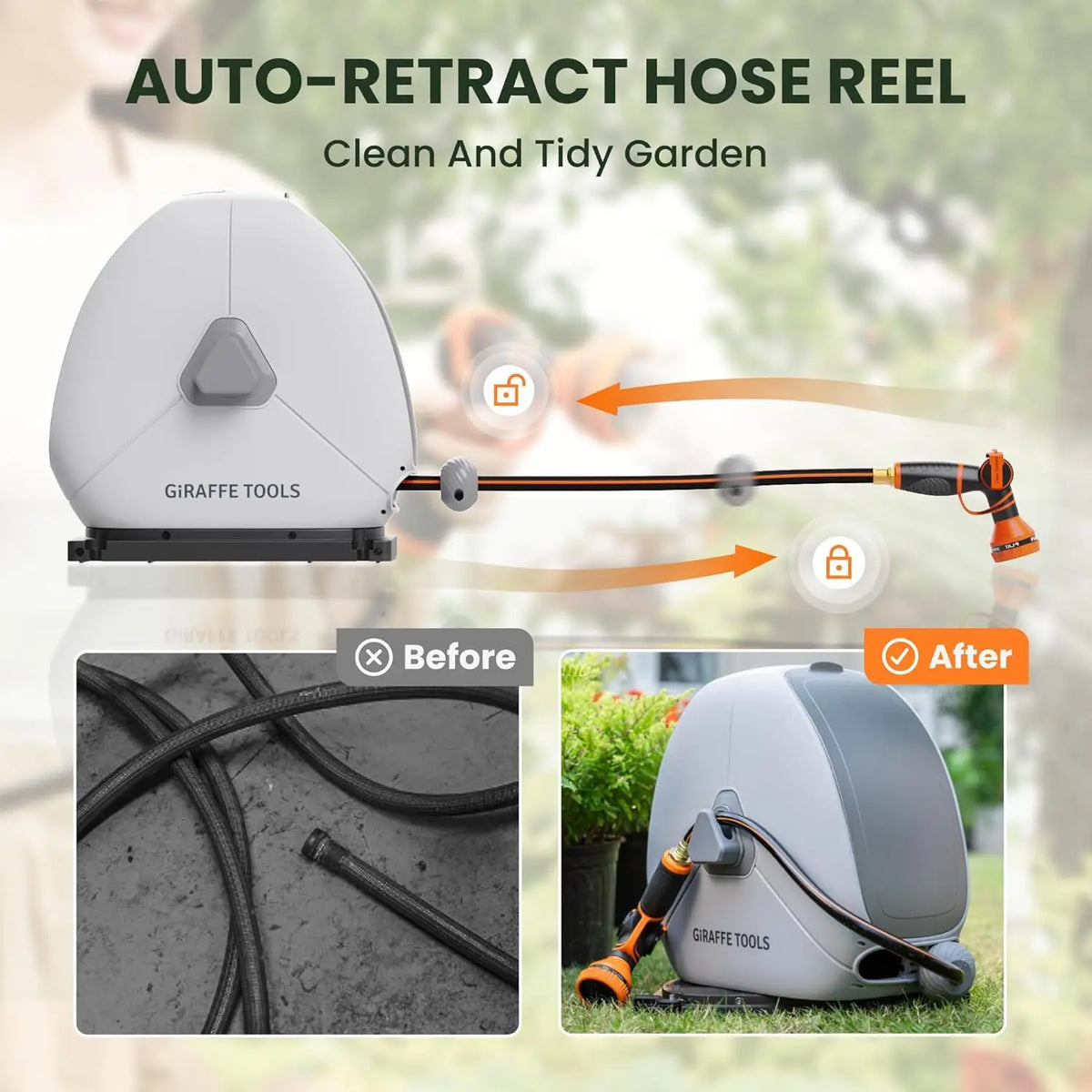 Giraffe Tools Heavy Duty Automatic Rewind Garden Hose Reel