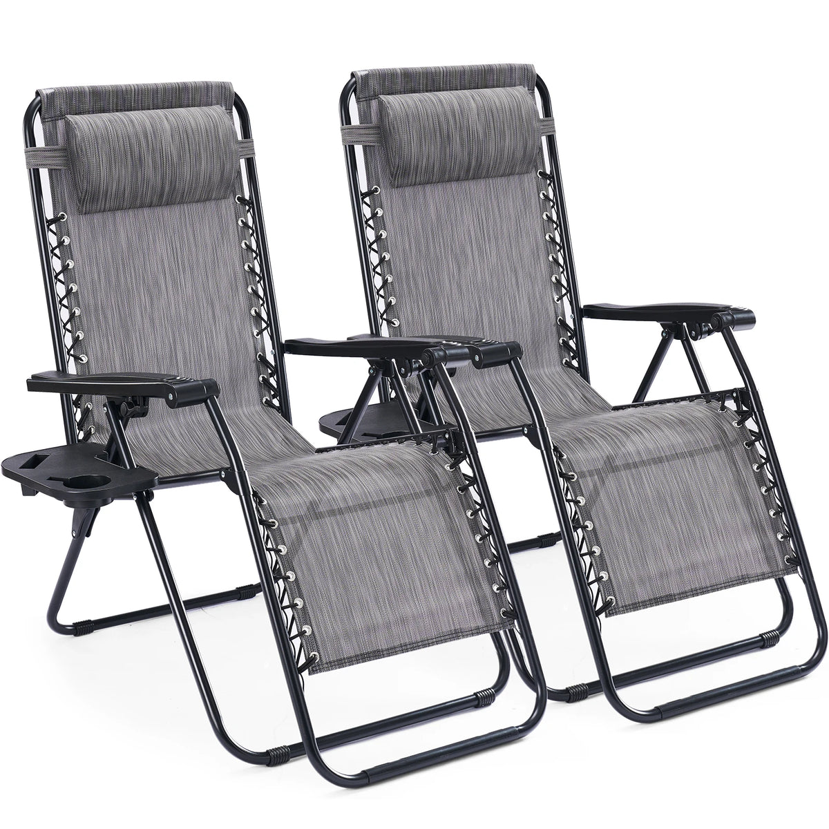 JHK Zero Gravity Recliner Set 2 Outdoor Lounge Cup Holder