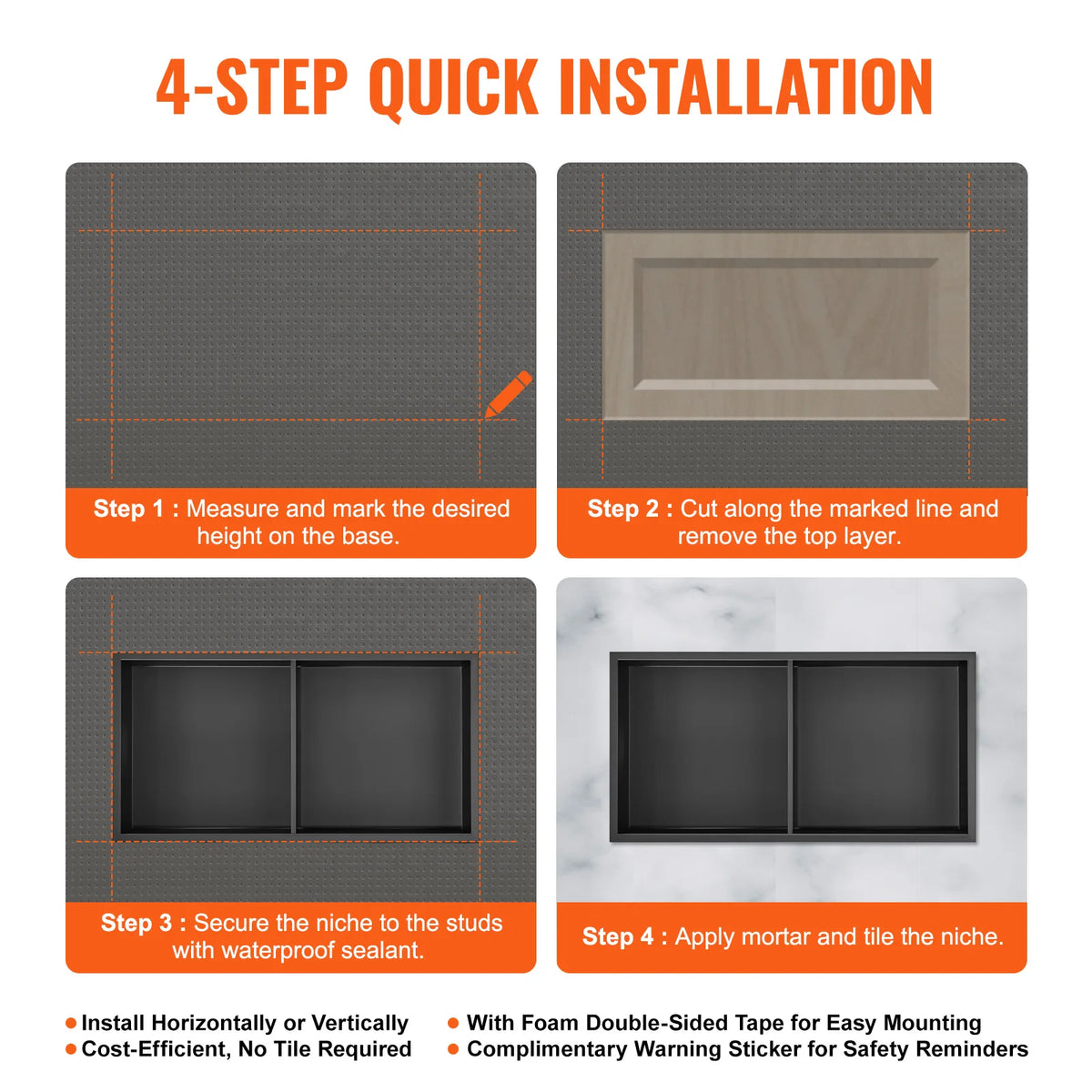 SucceBuy Recessed Stainless Steel Shower Niche With Double Storage Shelves