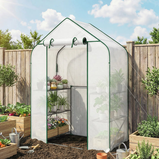 Outsunny Outdoor Greenhouse With Multi Tier Storage Shelves