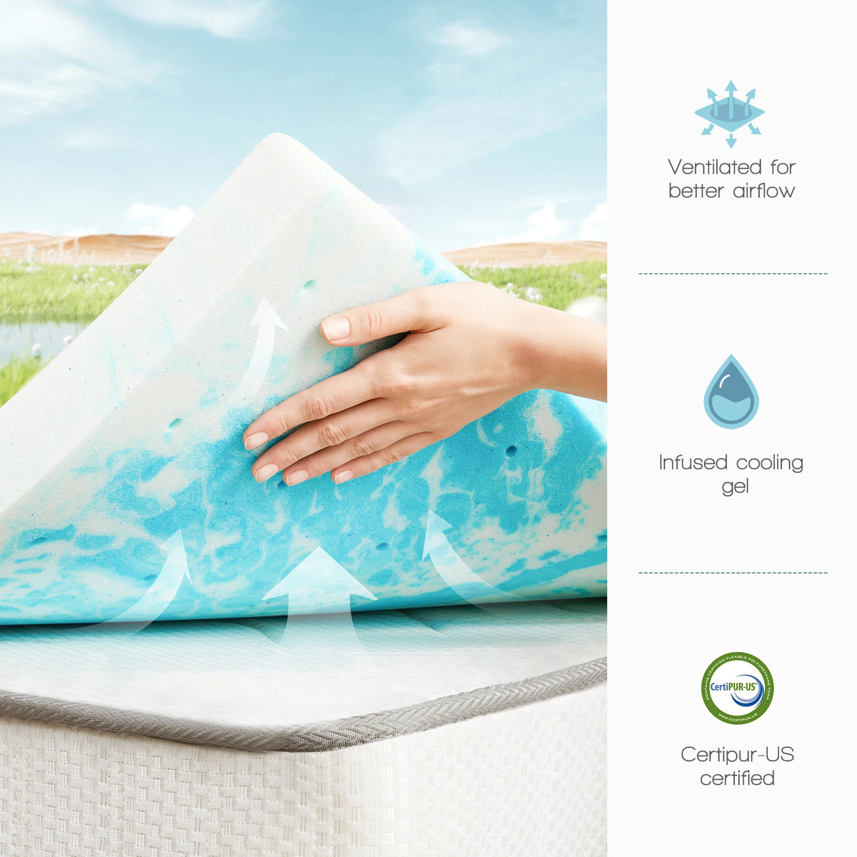 JHK Gel Memory Foam Mattress Topper Soft Cooling Breathable Support