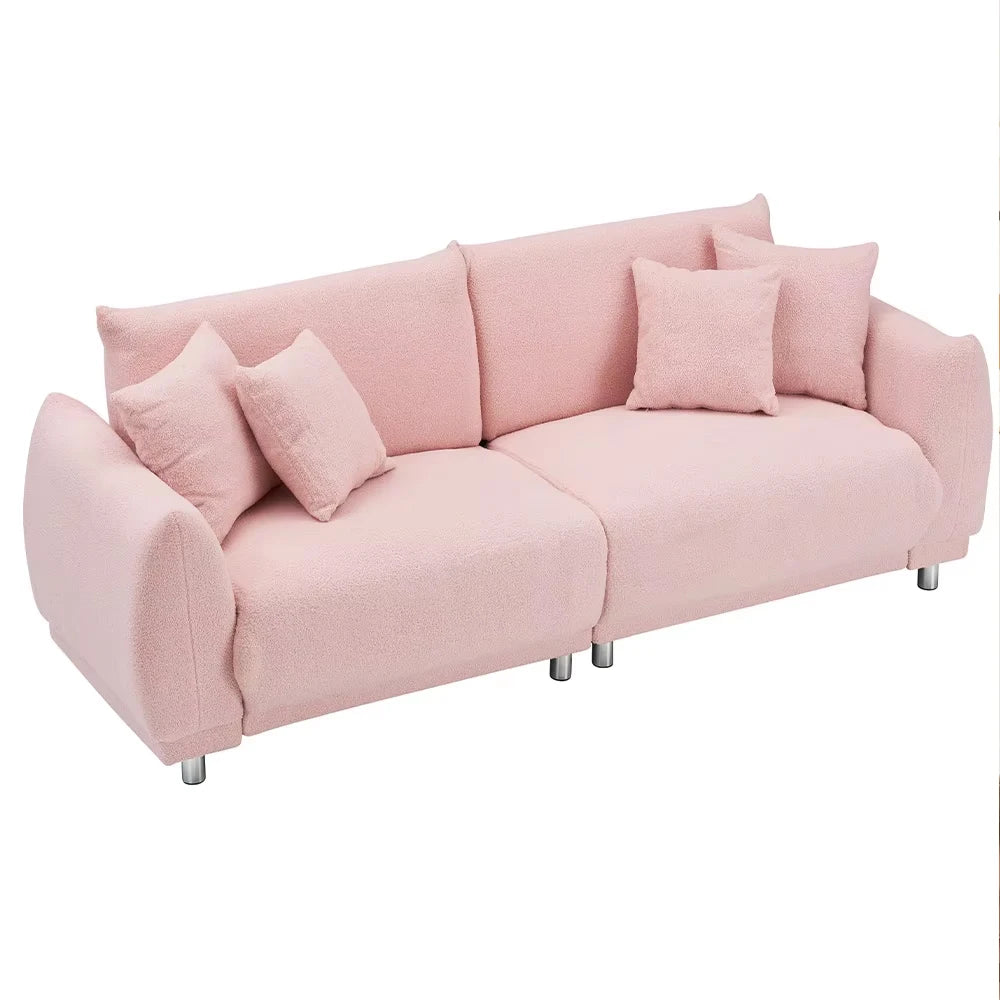 Modern Teddy Fleece Loveseat With Four Plush Throw Pillows
