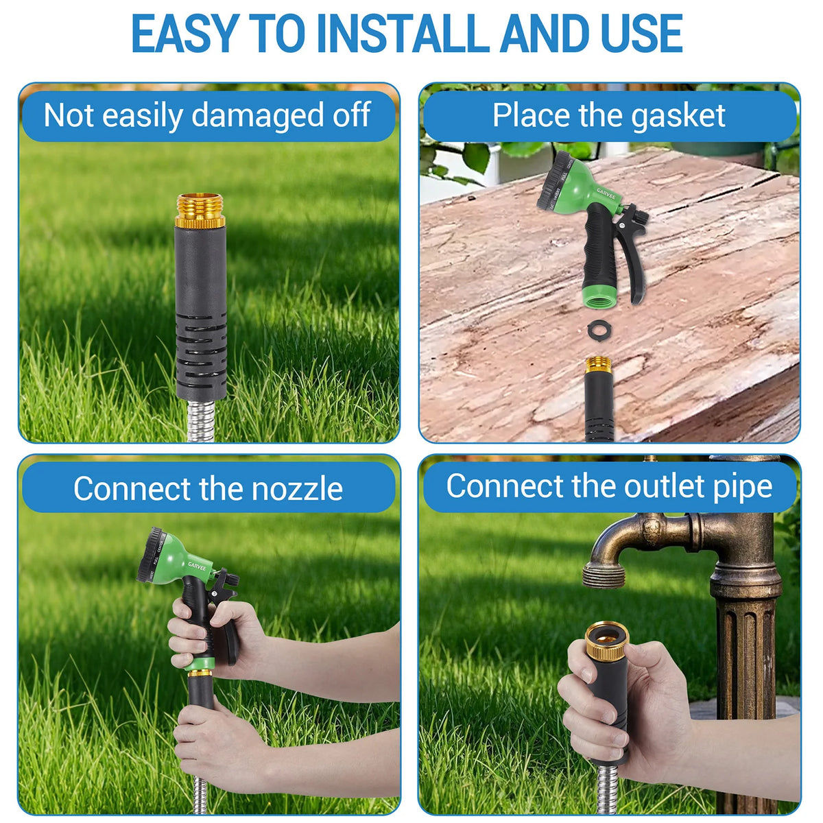 HiMISS No Kink Stainless Steel Garden Hose With Brass Connector