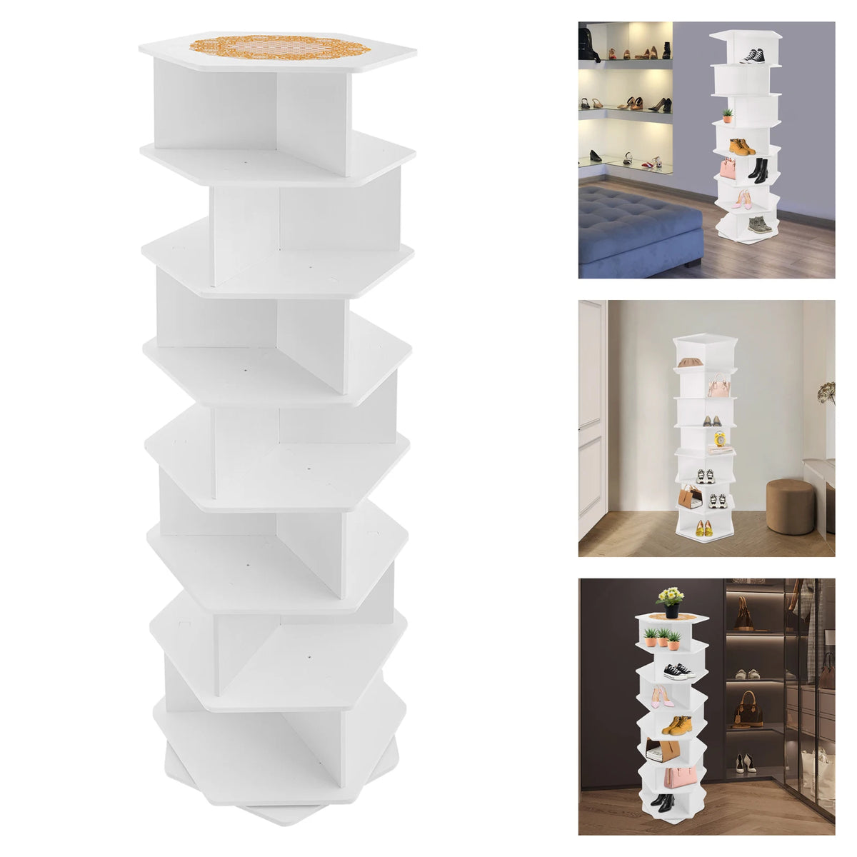 7 Tier Rotating Shoe Rack With Storage Organizer For Closet