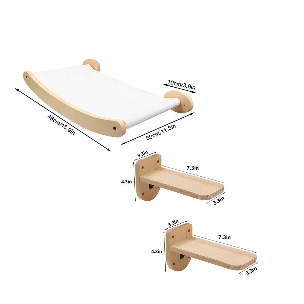 CWV Wall Mounted Cat Hammock And Sisal Rope Scratching Shelf