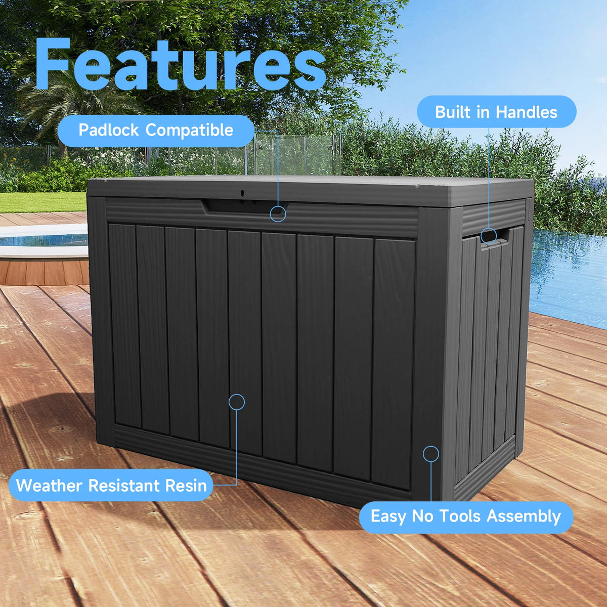 Waterproof Lockable Resin Outdoor Deck Storage Box For Patio