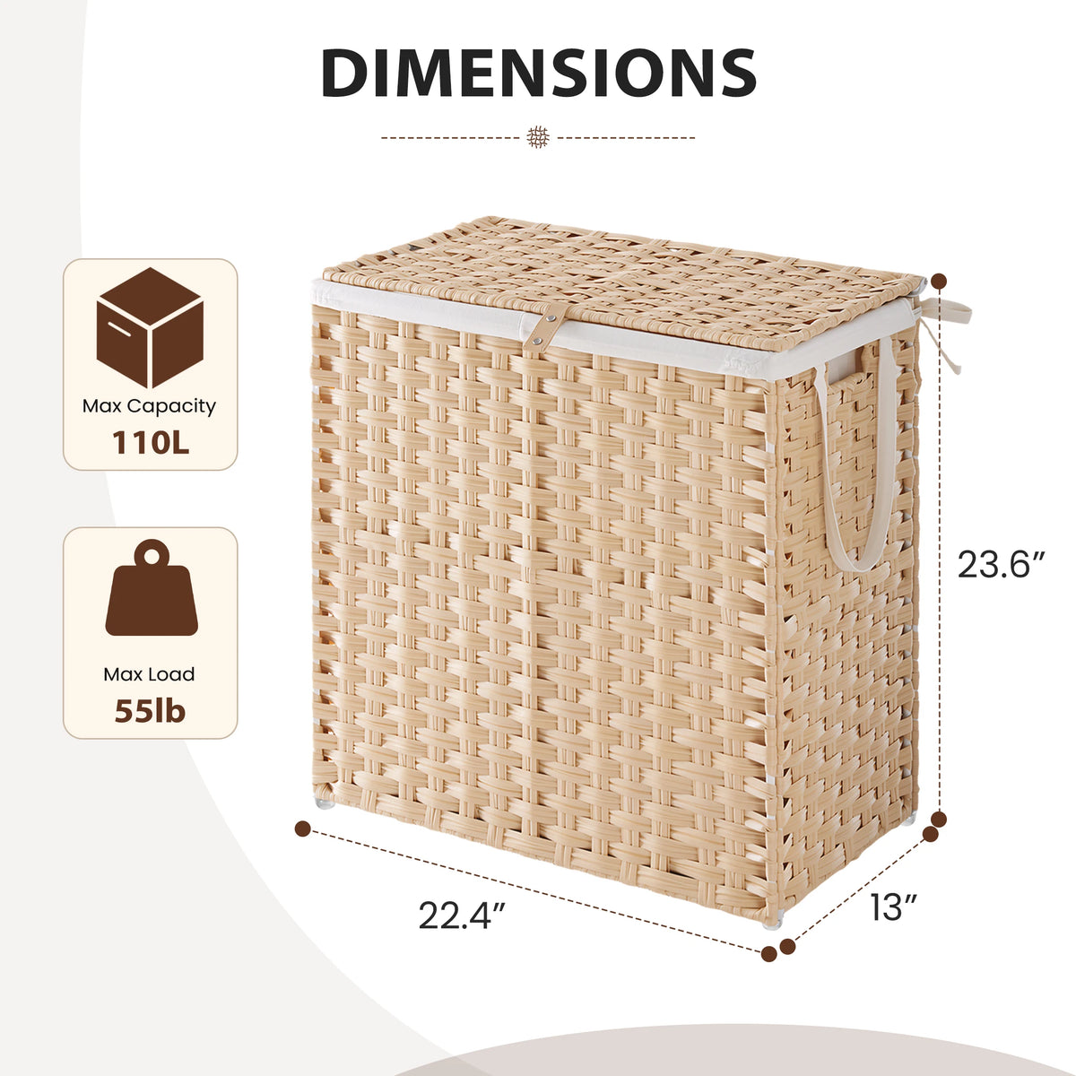 Foldable Wicker Laundry Basket With Lid And Steel Frame