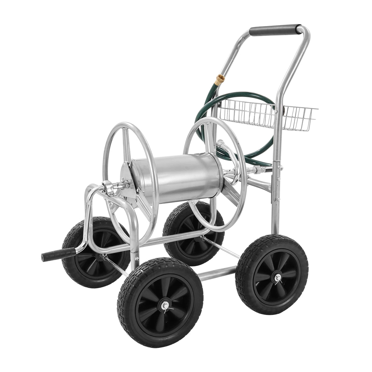 SucceBuy Heavy Duty Steel Garden Hose Reel Cart Storage Basket