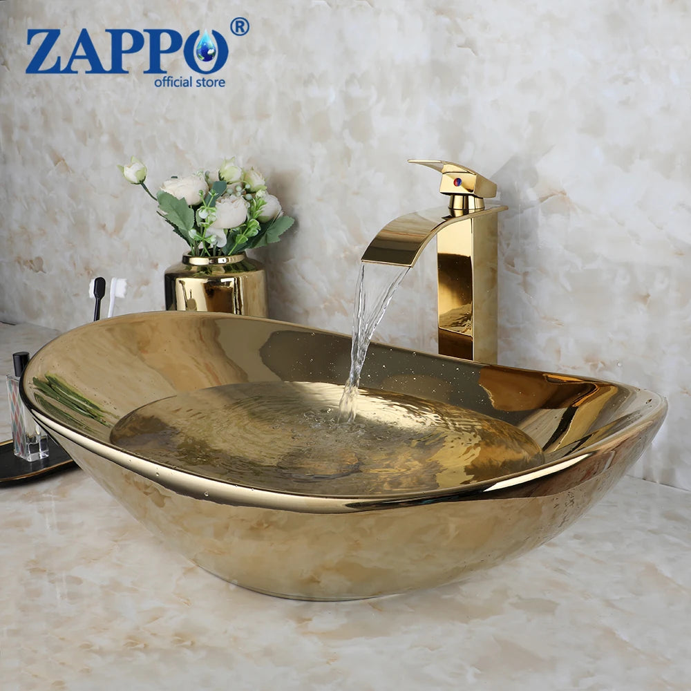Kemaidi Ceramic Vessel Bathroom Sink With Faucet Set