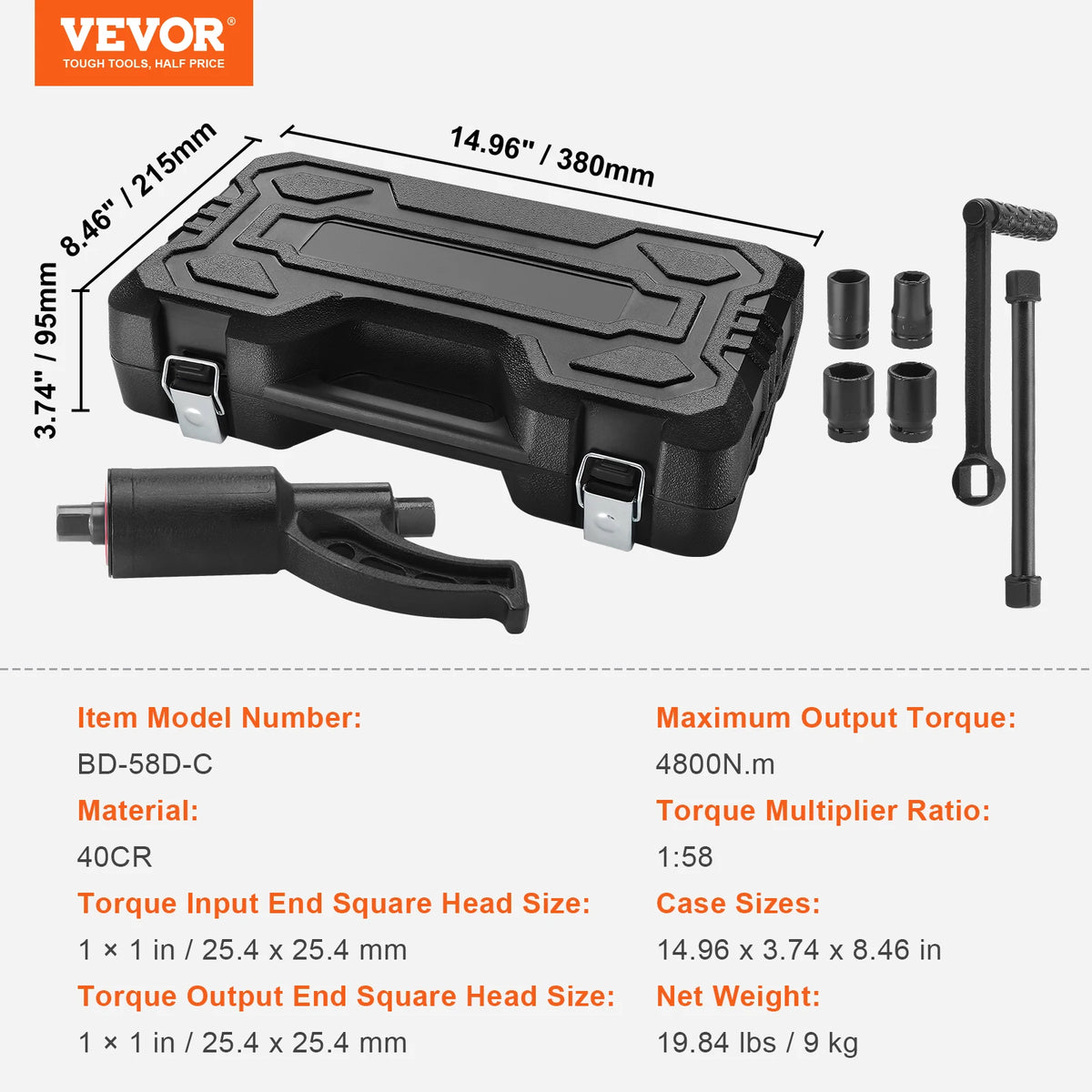 SucceBuy Alloy Steel Torque Multiplier Wrench Kit With Case