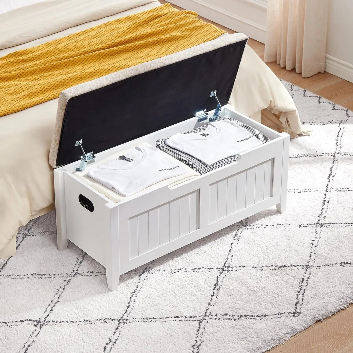 Gaomon Wooden Storage Bench With Cushioned Seat And Lid