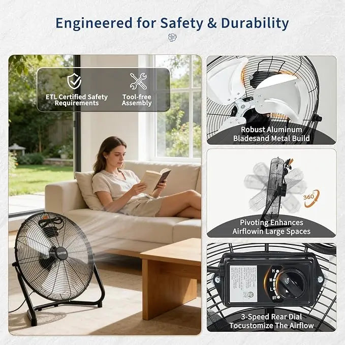 Acekool Heavy Duty Industrial Floor Fan With Adjustable Tilt