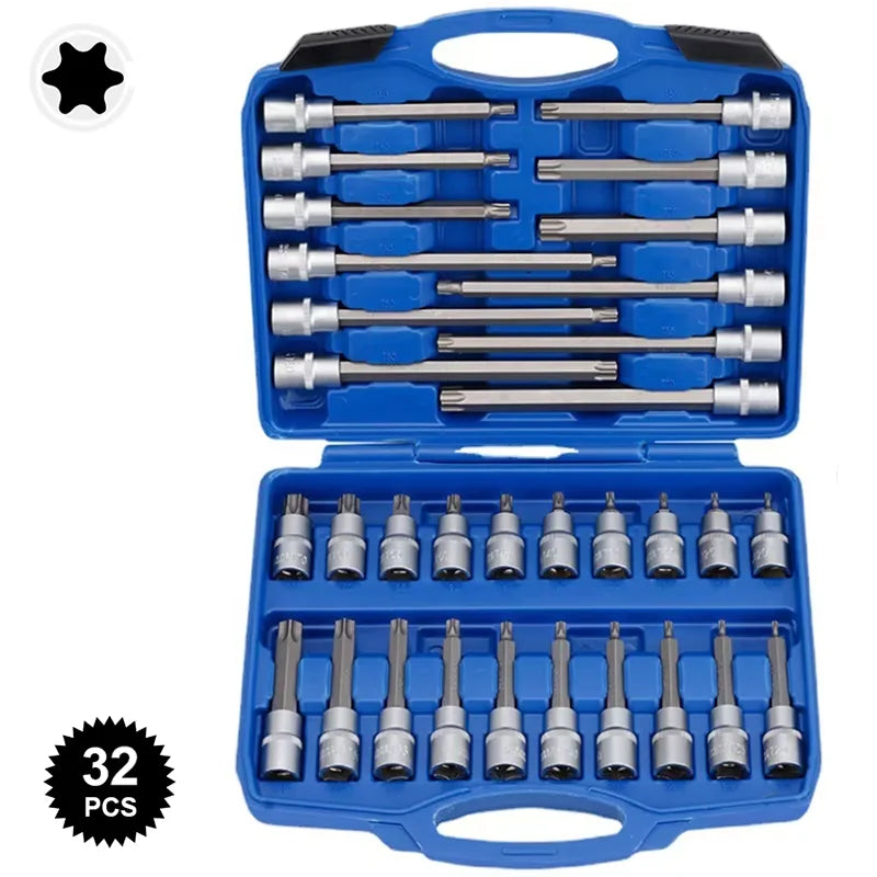 Extended External Torx Socket Sleeve Set With Wrench Handle
