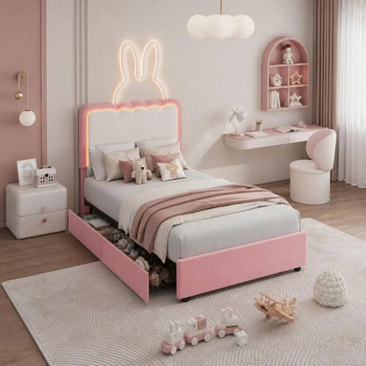 GAOMON Modern Princess Upholstered Platform Bed With Led Lights