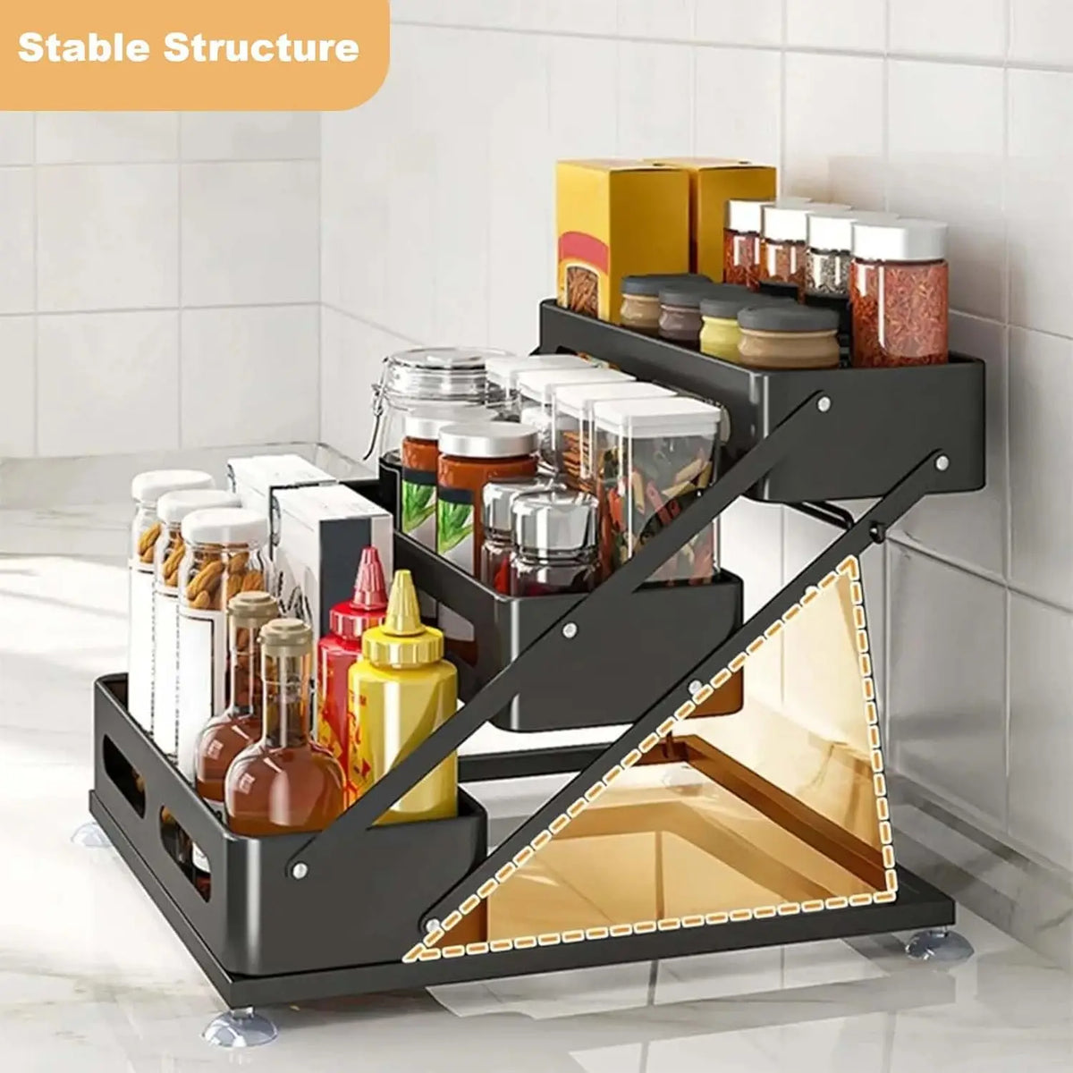 Garvee 3-Tier Foldable Spice Rack With Suction Cups Cabinet