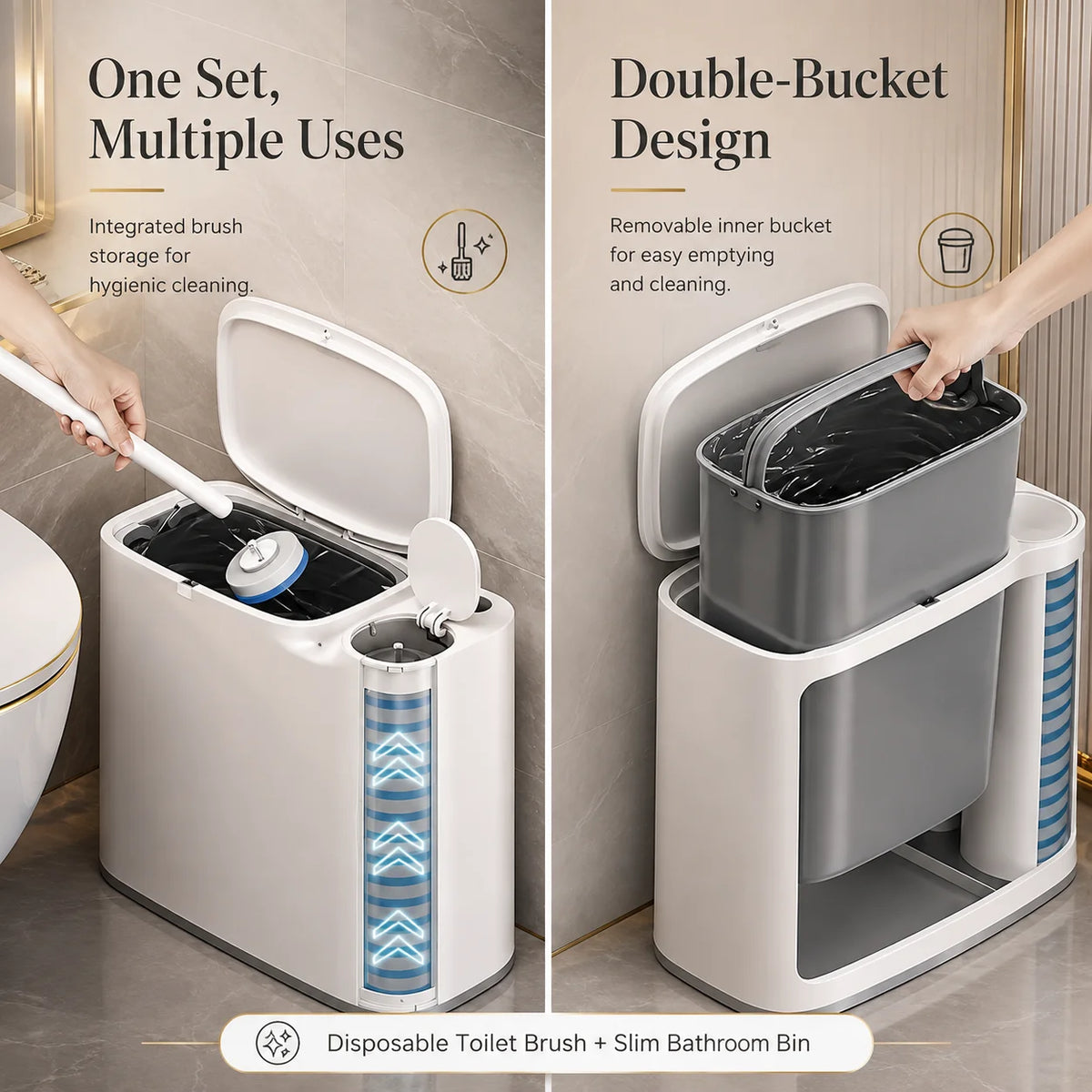 Joybos Bathroom Trash Can With Disinfecting Brush Set