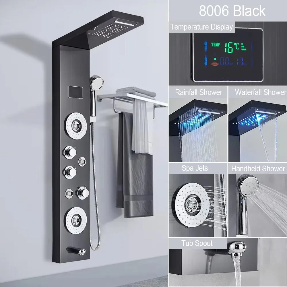 MYQualife Triple Handle Stainless Steel Shower Panel With LED Lighting
