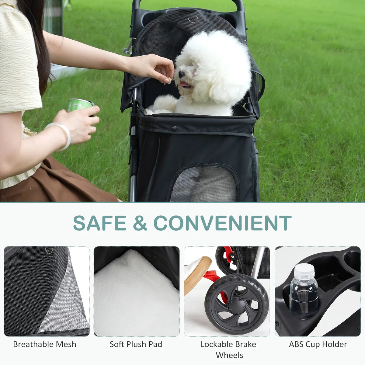 Dumos Foldable 3 Wheel Pet Stroller With Mesh Window Basket