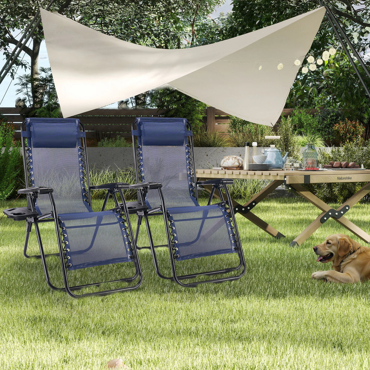JHK Zero Gravity Recliner Set 2 Outdoor Lounge Cup Holder