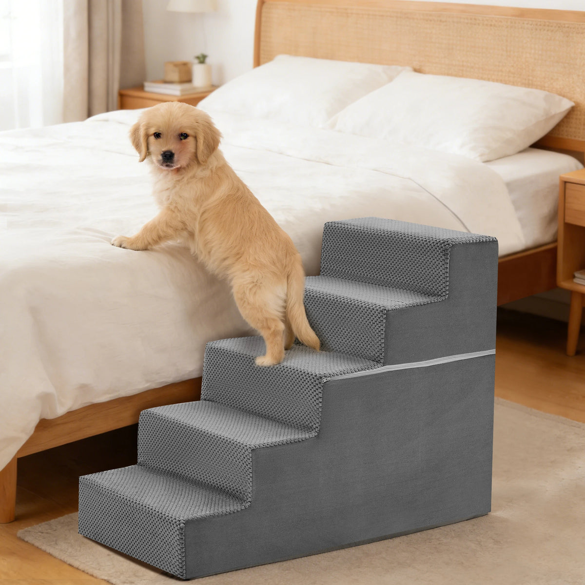 Non Slip Foam Dog Stair Ramp With Curved Indoor Steps