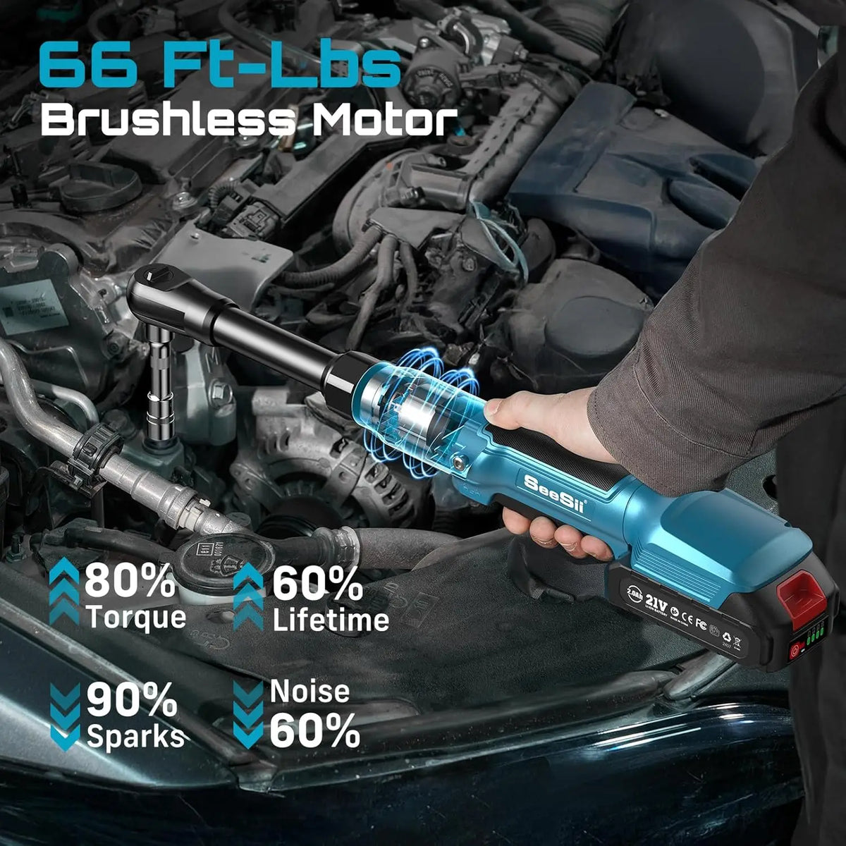 Seesii Brushless Cordless Electric Wrench With Rechargeable Battery