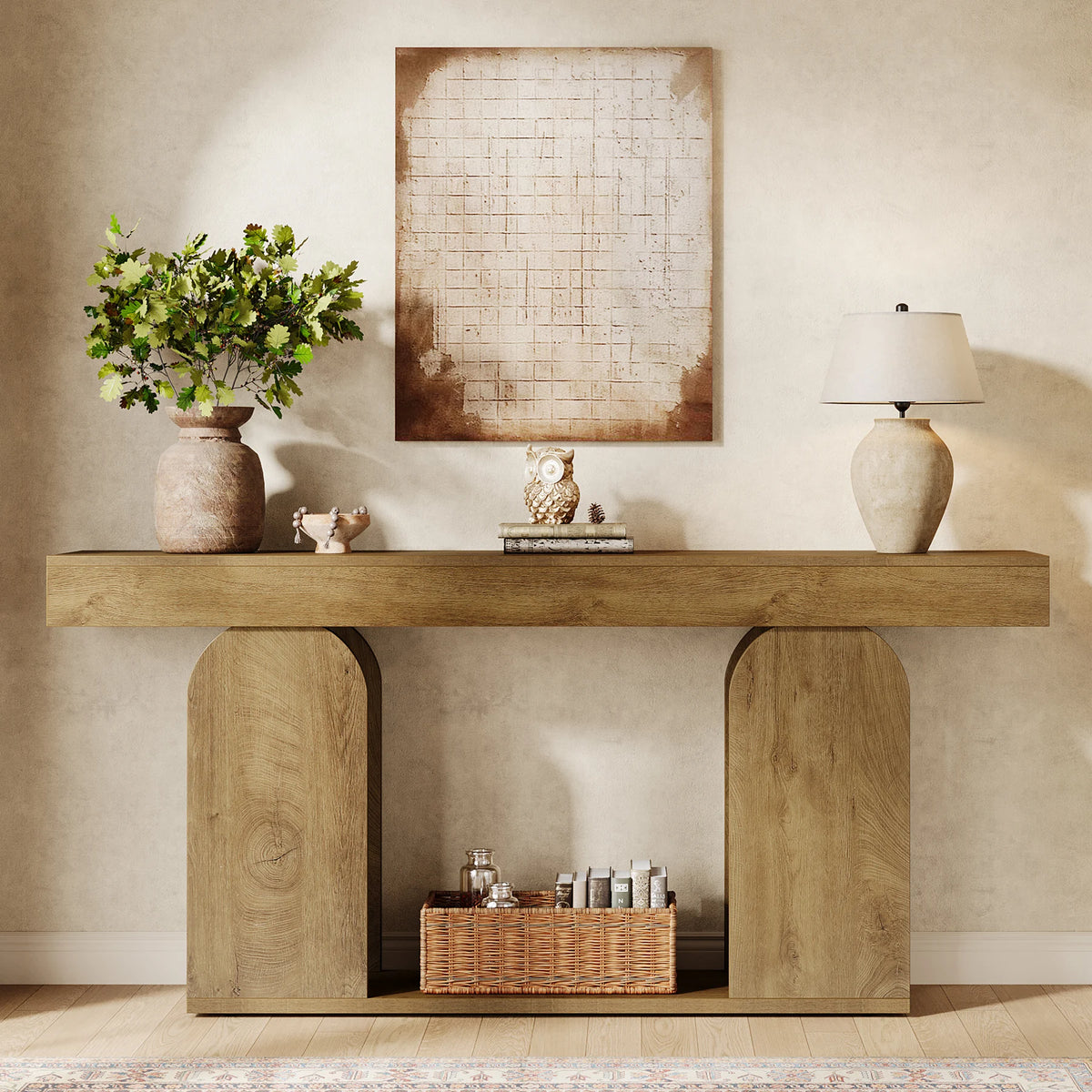 Tribesigns Farmhouse Wood Console Table With Double Tier U Base
