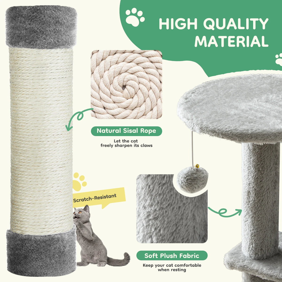 JHK Four Tier Cat Tree With Natural Sisal Scratching Posts
