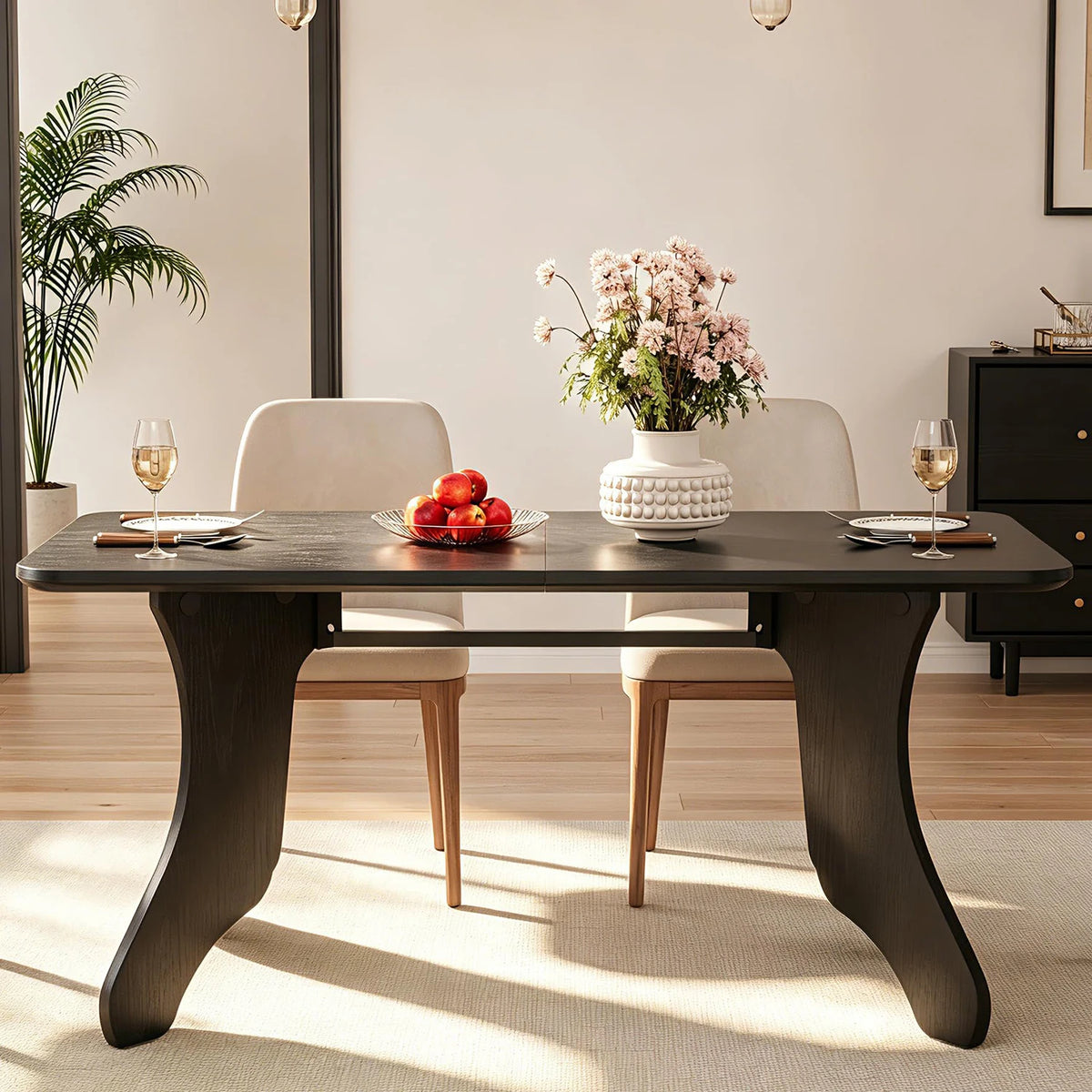 HiMISS Modern Rectangular Wood Dining Table With Antler Style Legs