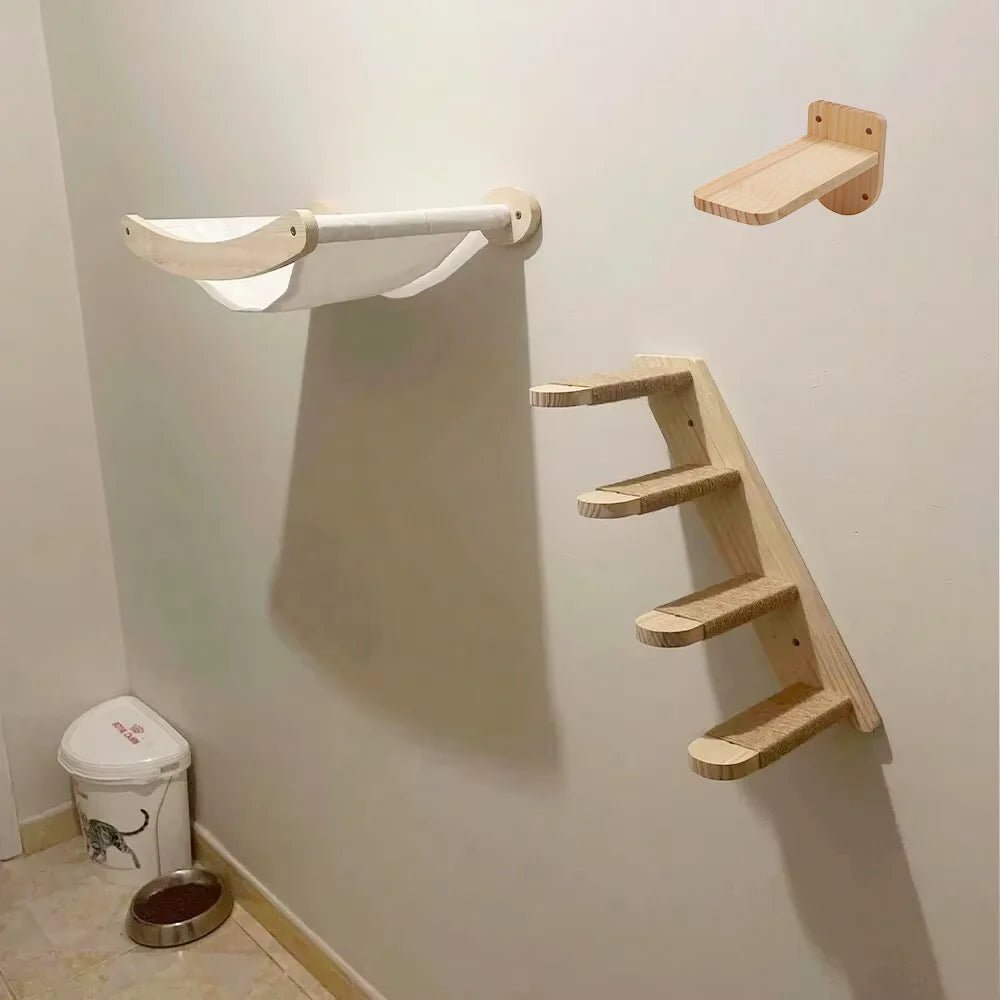 CWV Wall Mounted Cat Hammock And Sisal Rope Scratching Shelf