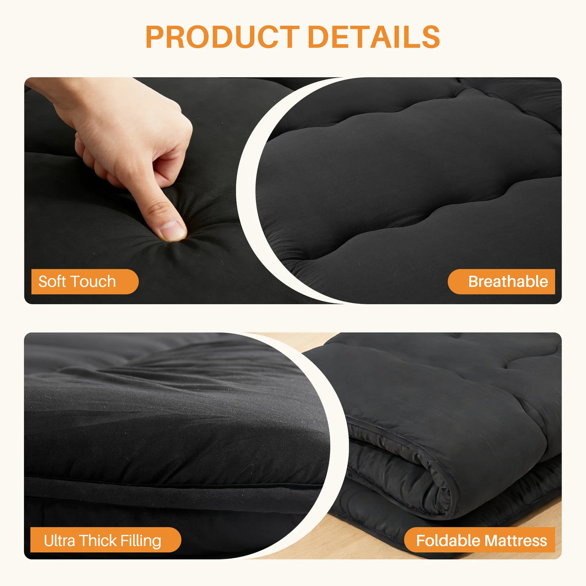 MCQ Foldable Futon Mattress With Removable Washable Cover And Comfort
